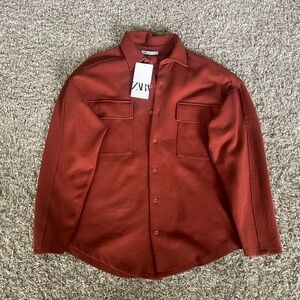 Zara Red Brown Lightweight Shirt Jacket Essential